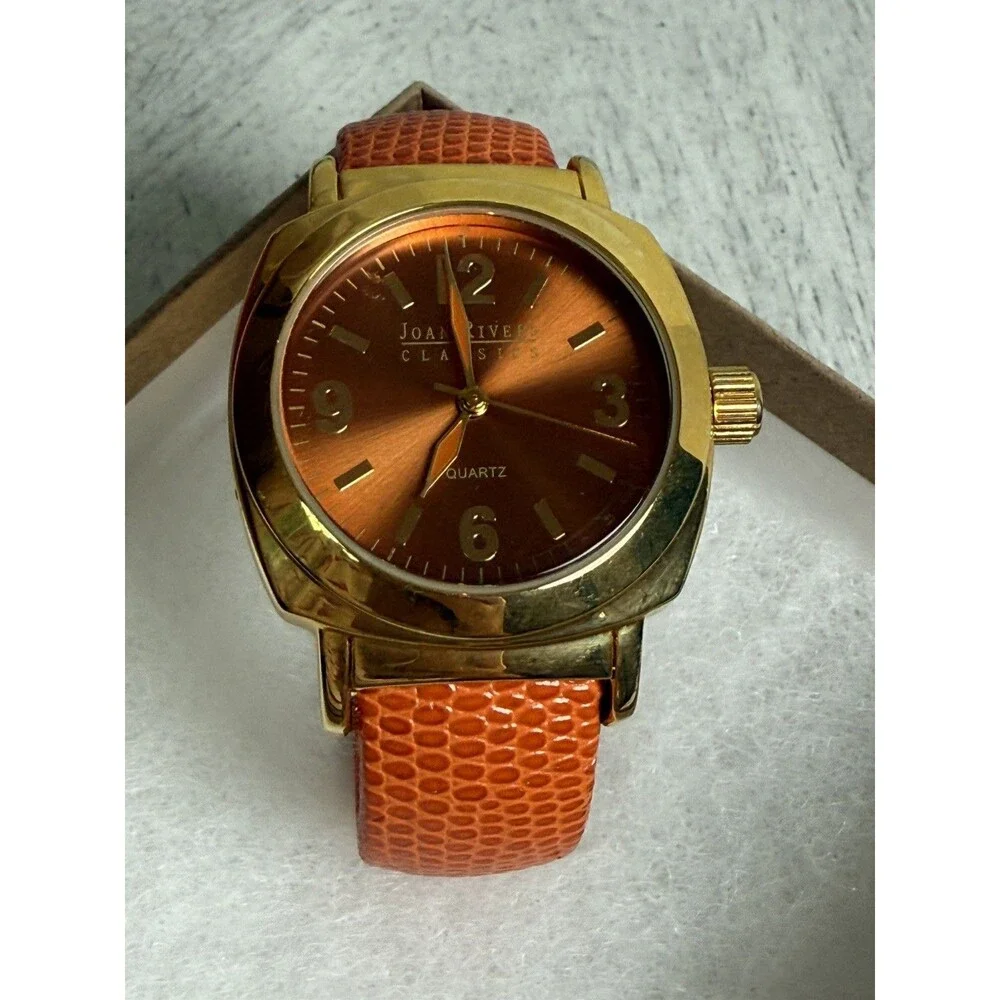 Joan Rivers Orange Gold Toned Wristwatch Adjustable Buckle Band Japan Movement